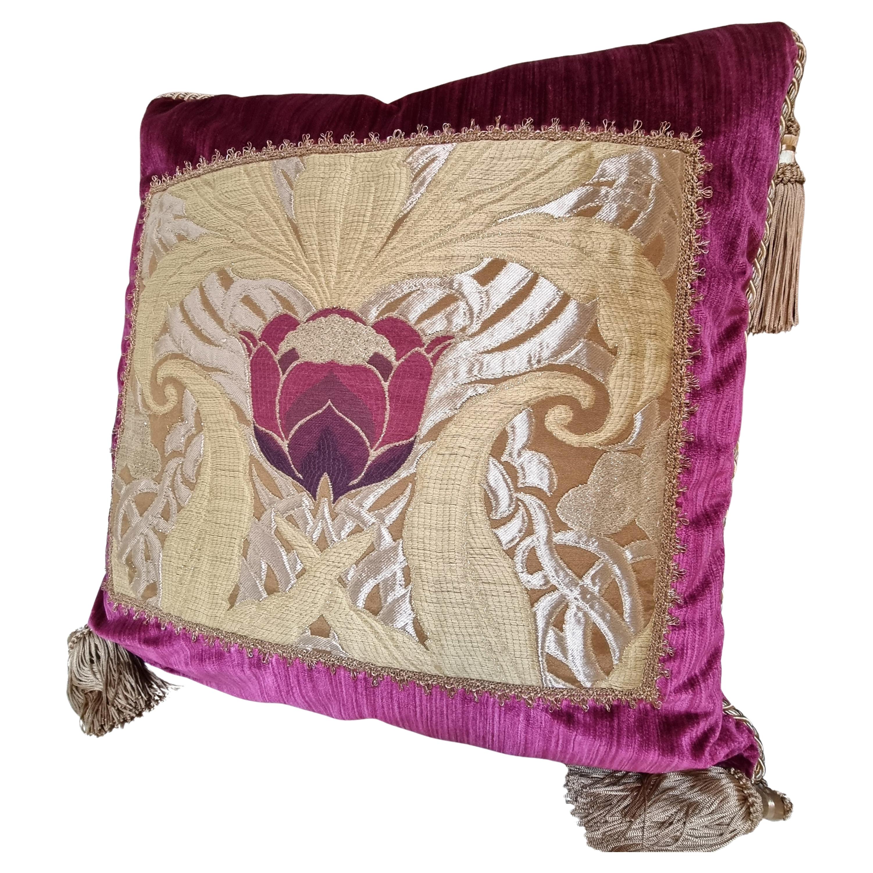 Art Nouveau Rubelli Strie Silk Velvet Throw Pillow with Luigi Bevilacqua Framed Front Panel For Sale