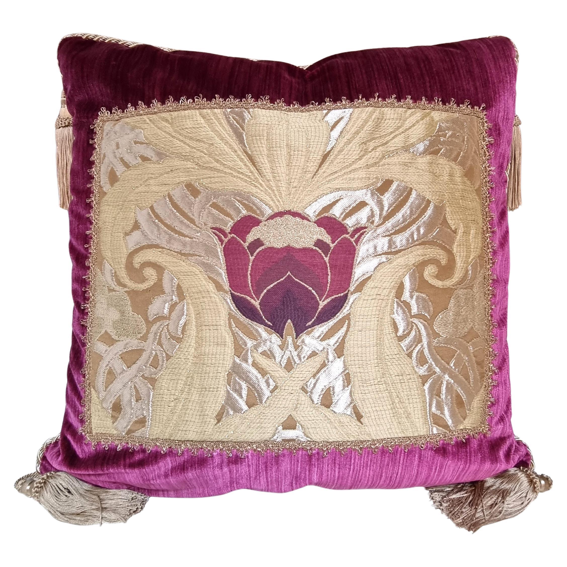 Rubelli Strie Silk Velvet Throw Pillow with Luigi Bevilacqua Framed Front Panel For Sale