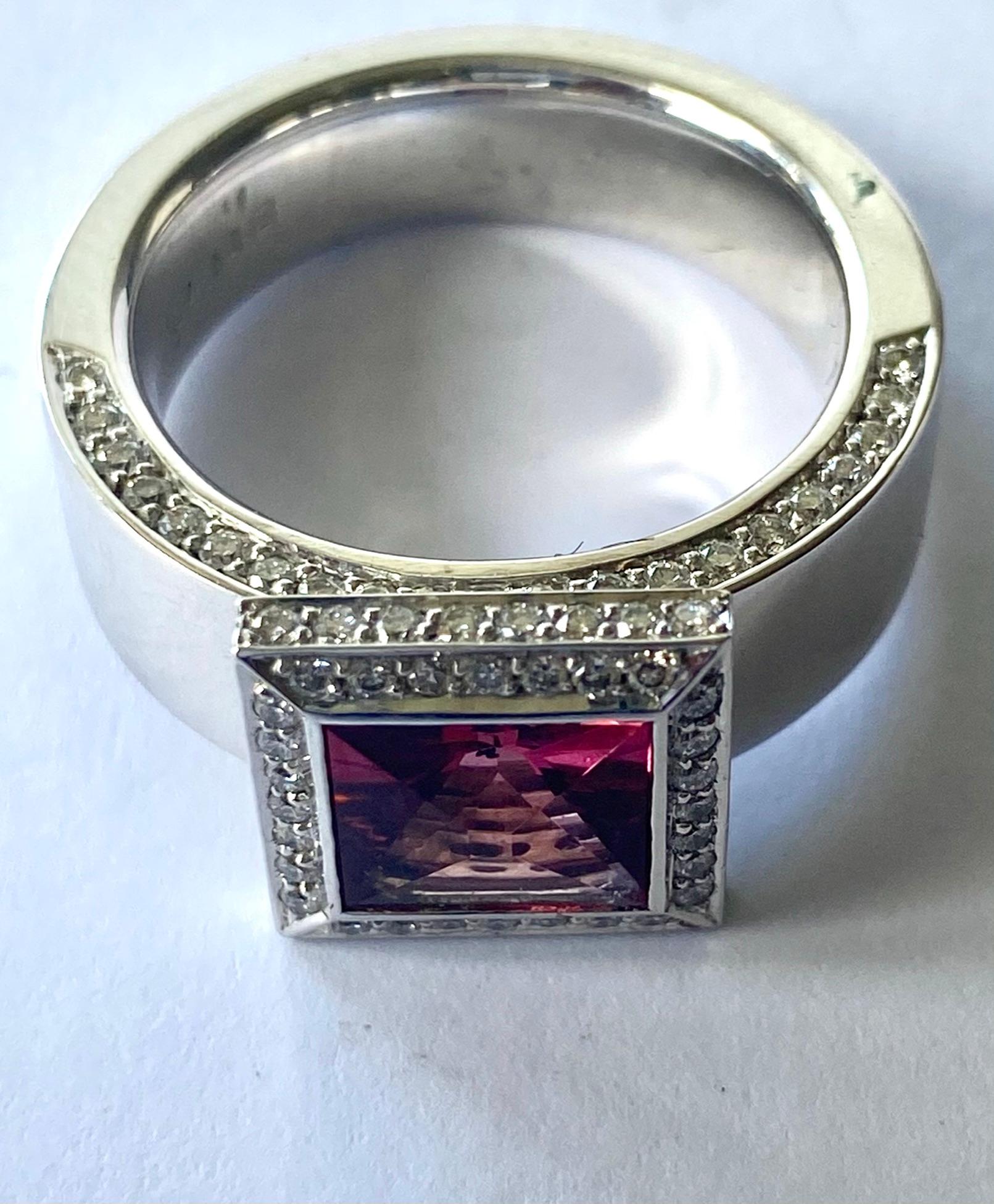 Women's or Men's Rubelliete and Diamond White Gold Ring For Sale