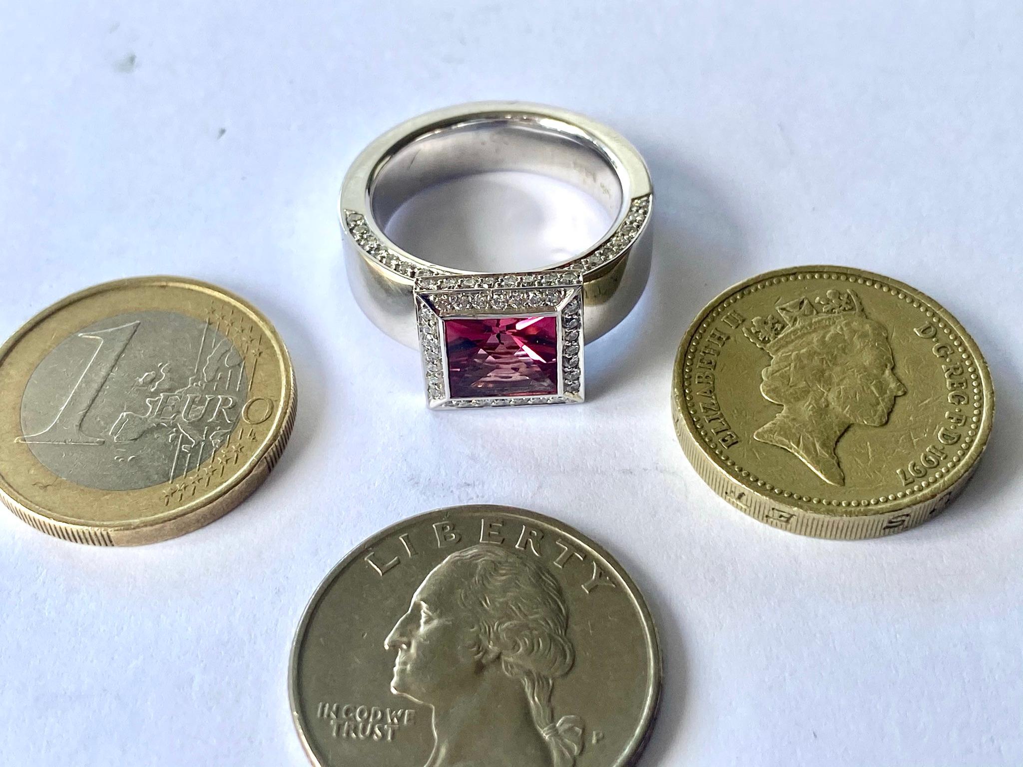 Rubelliete and Diamond White Gold Ring For Sale 3