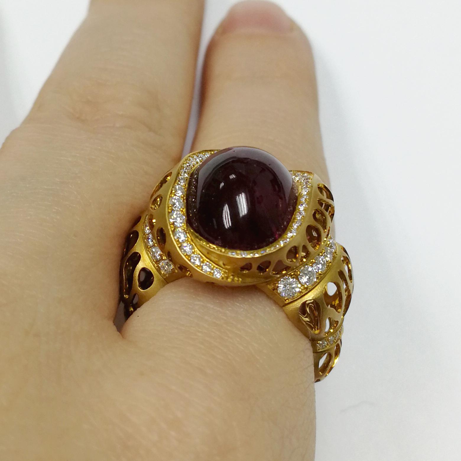 Rubelita 11,07 Quilates Diamantes 18 Quilates Oro Amarillo Anillo Arrecife de Coral 2