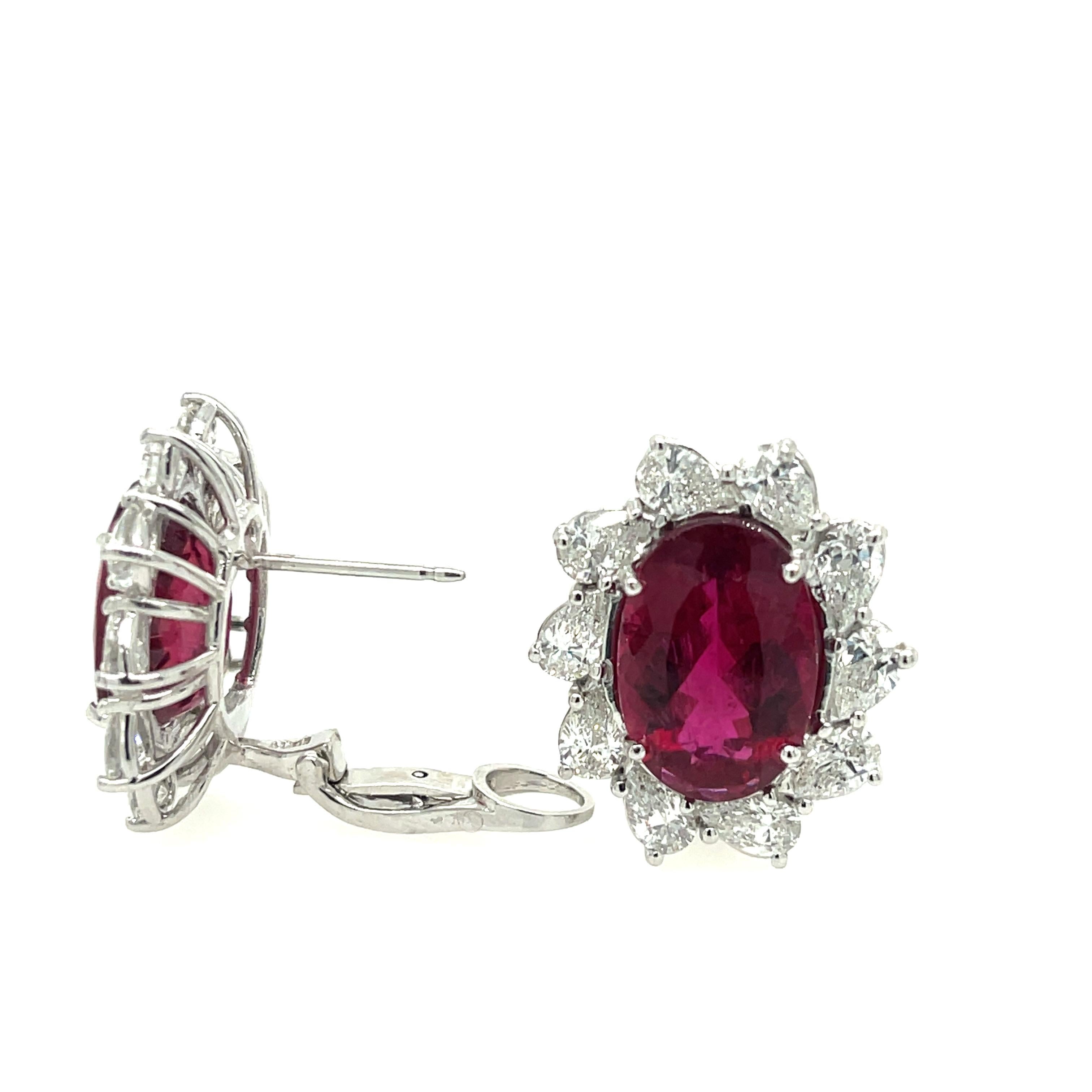 Oval Cut Rubellite '12.17ctw' and Diamond '3.83ctw' Earrings in 18k White Gold