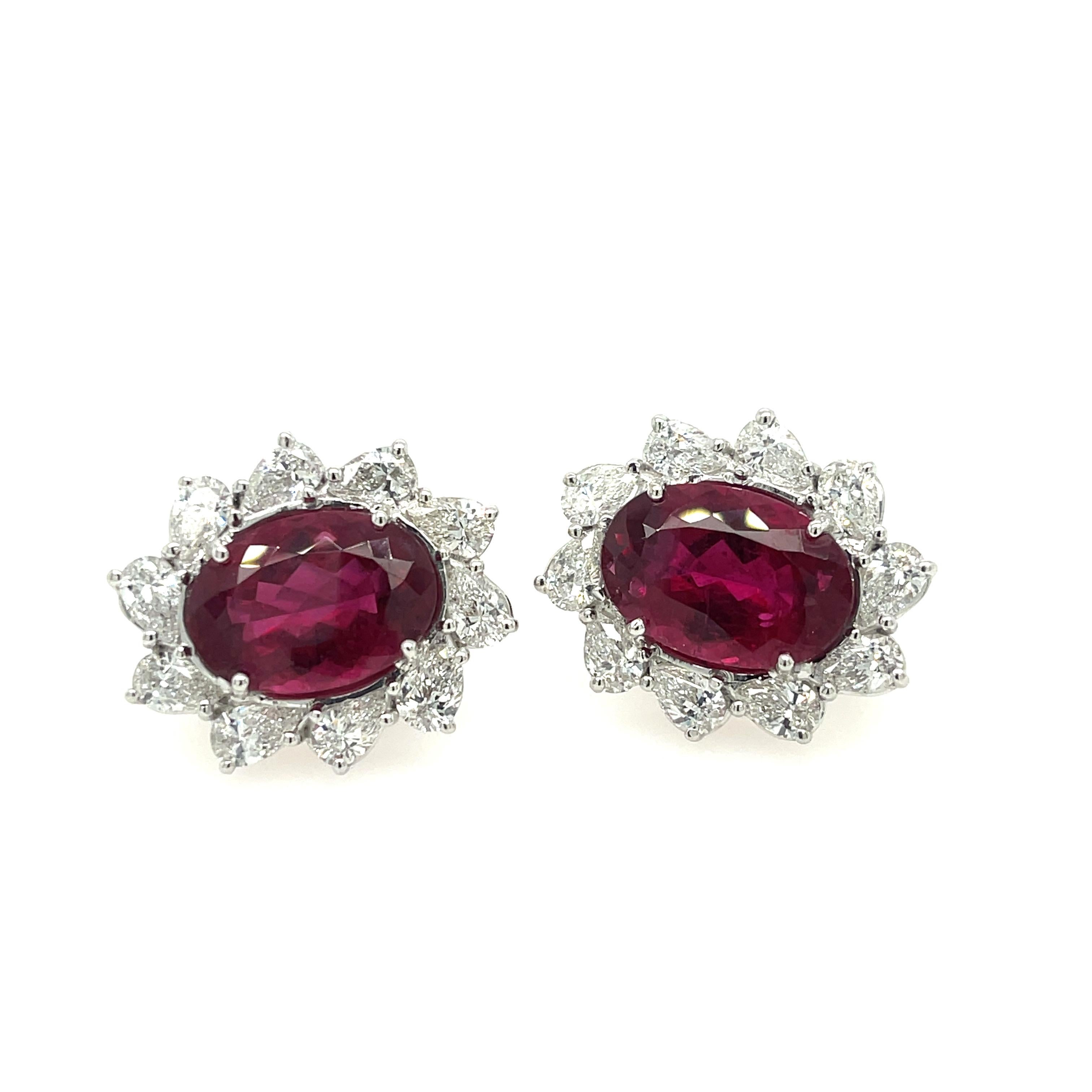 Rubellite '12.17ctw' and Diamond '3.83ctw' Earrings in 18k White Gold In New Condition In Dallas, TX