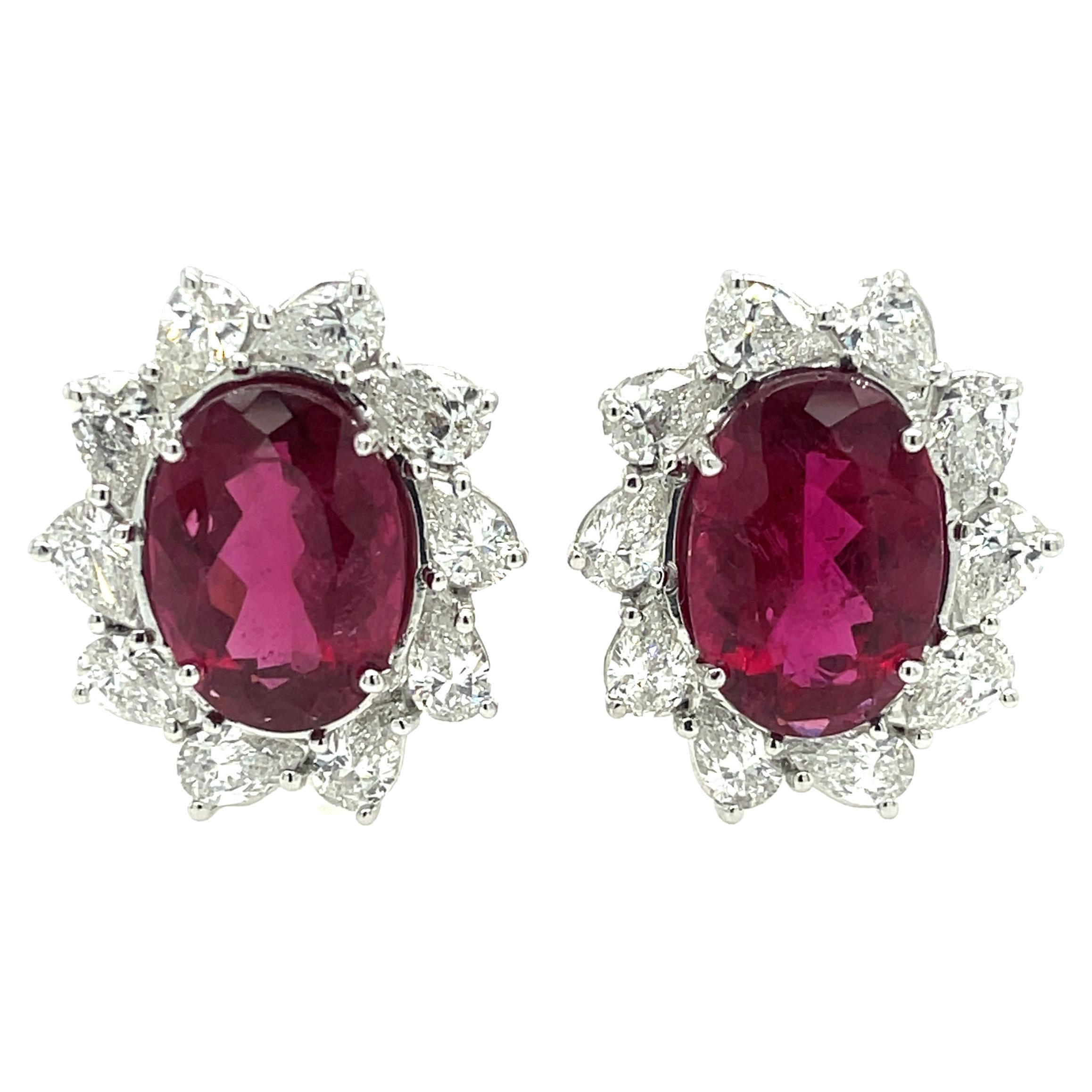 Rubellite '12.17ctw' and Diamond '3.83ctw' Earrings in 18k White Gold