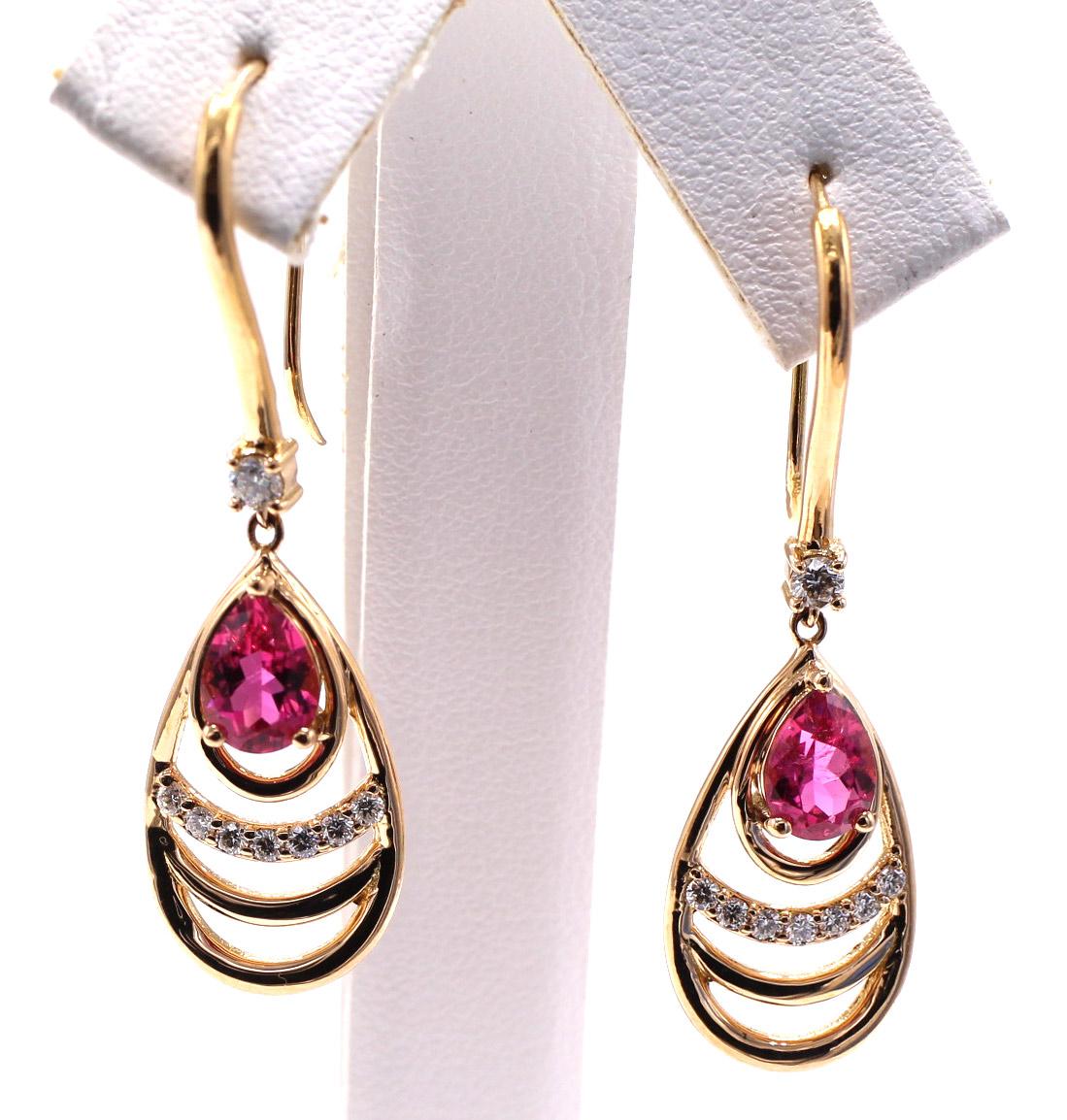 Contemporary Rubellite 18 Karat Rose Gold Ear Pendants For Sale