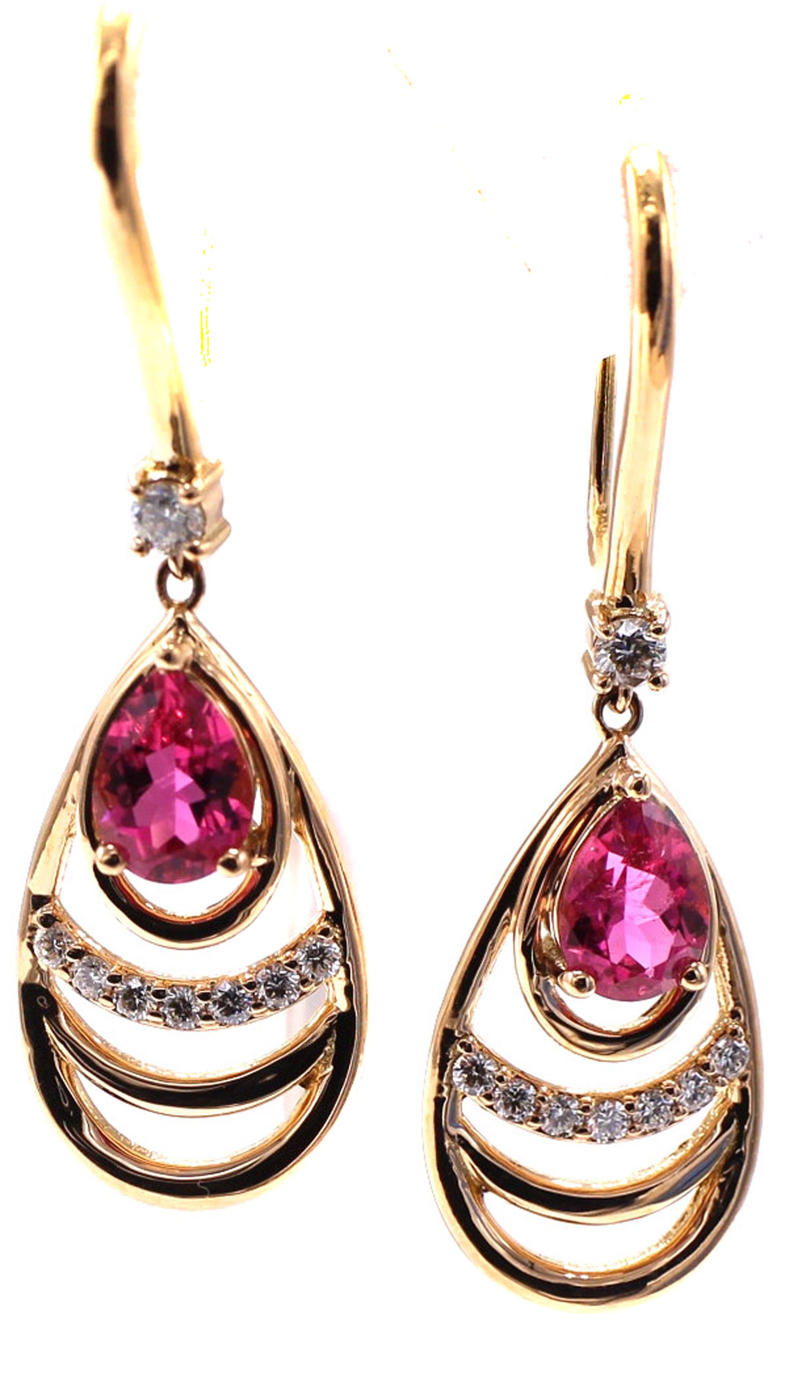 Pear Cut Rubellite 18 Karat Rose Gold Ear Pendants For Sale
