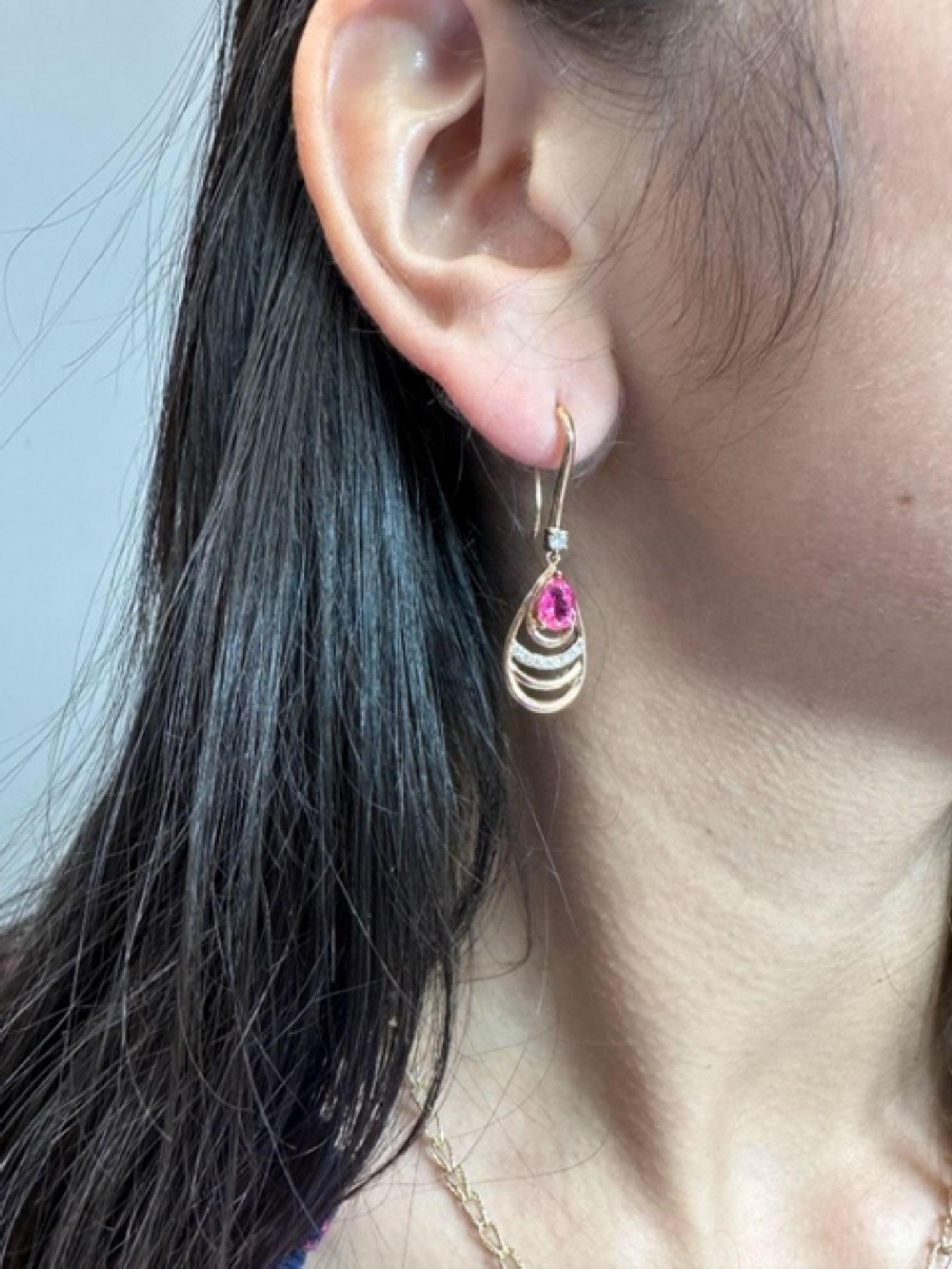 Women's or Men's Rubellite 18 Karat Rose Gold Ear Pendants For Sale