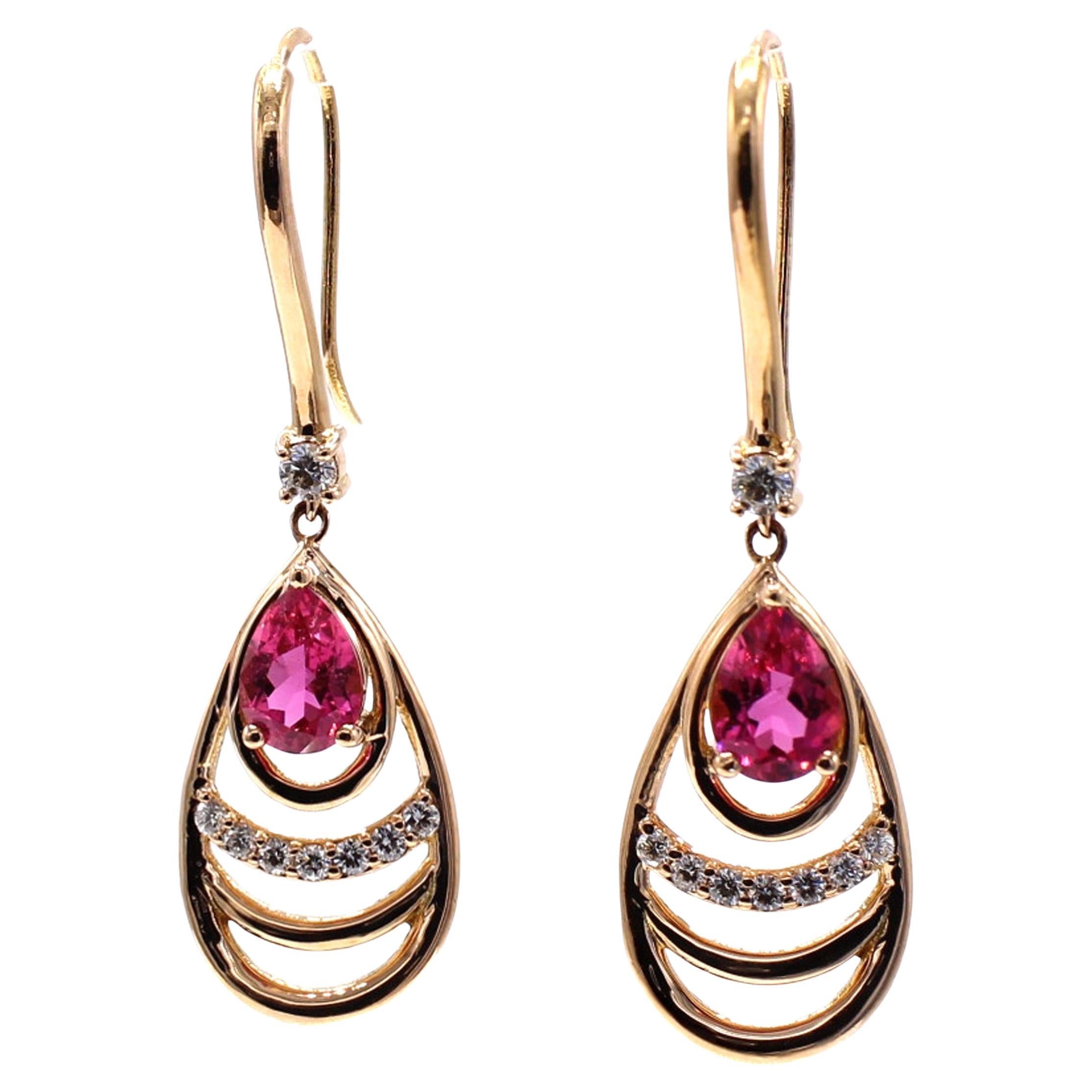 Rubellite 18 Karat Rose Gold Ear Pendants For Sale