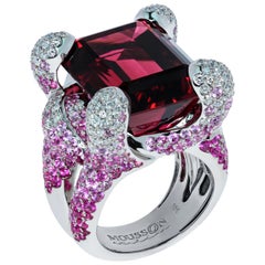 Bague New Age en or blanc 18 carats avec rubellite, saphirs roses de 28,70 carats et diamants