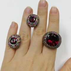 Rubellite 4.96 Carat Sapphire Ruby Tsavorite Black 18 Karat Gold Riviera Suite