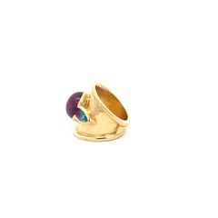 Rubellite and Blue Topaz Ring 18K Yellow Gold