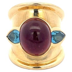 Rubellite and Blue Topaz Ring 18K Yellow Gold