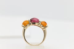 Rubellite and citrine cabochon 14 Karat vintage Ring red and orange gemstones