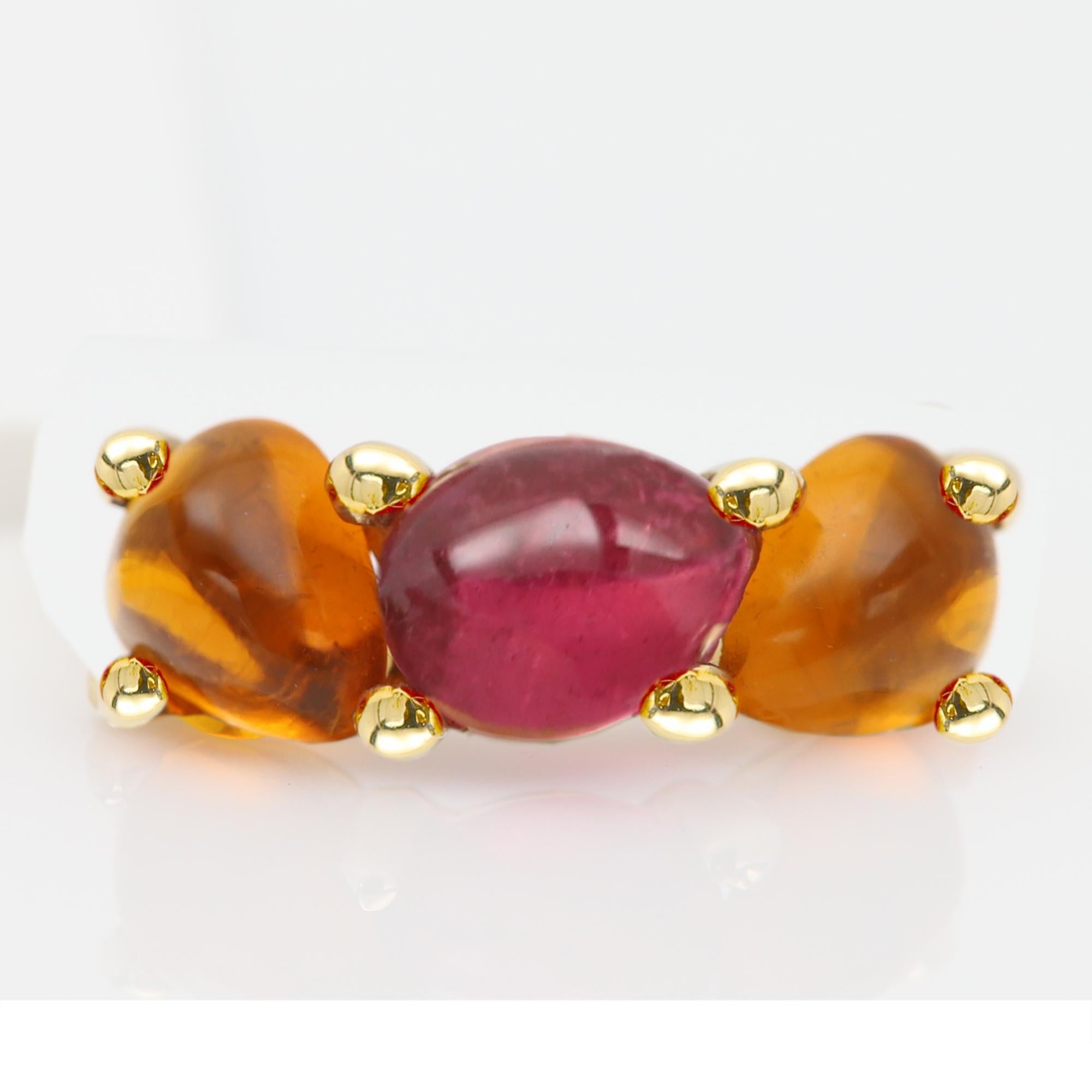 Rubelita y citrino cabujón 14 Quilates vintage Anillo gemas rojas y naranjas en venta 3