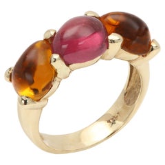 Rubellite and citrine cabochon 14 Karat vintage Ring red and orange gemstones