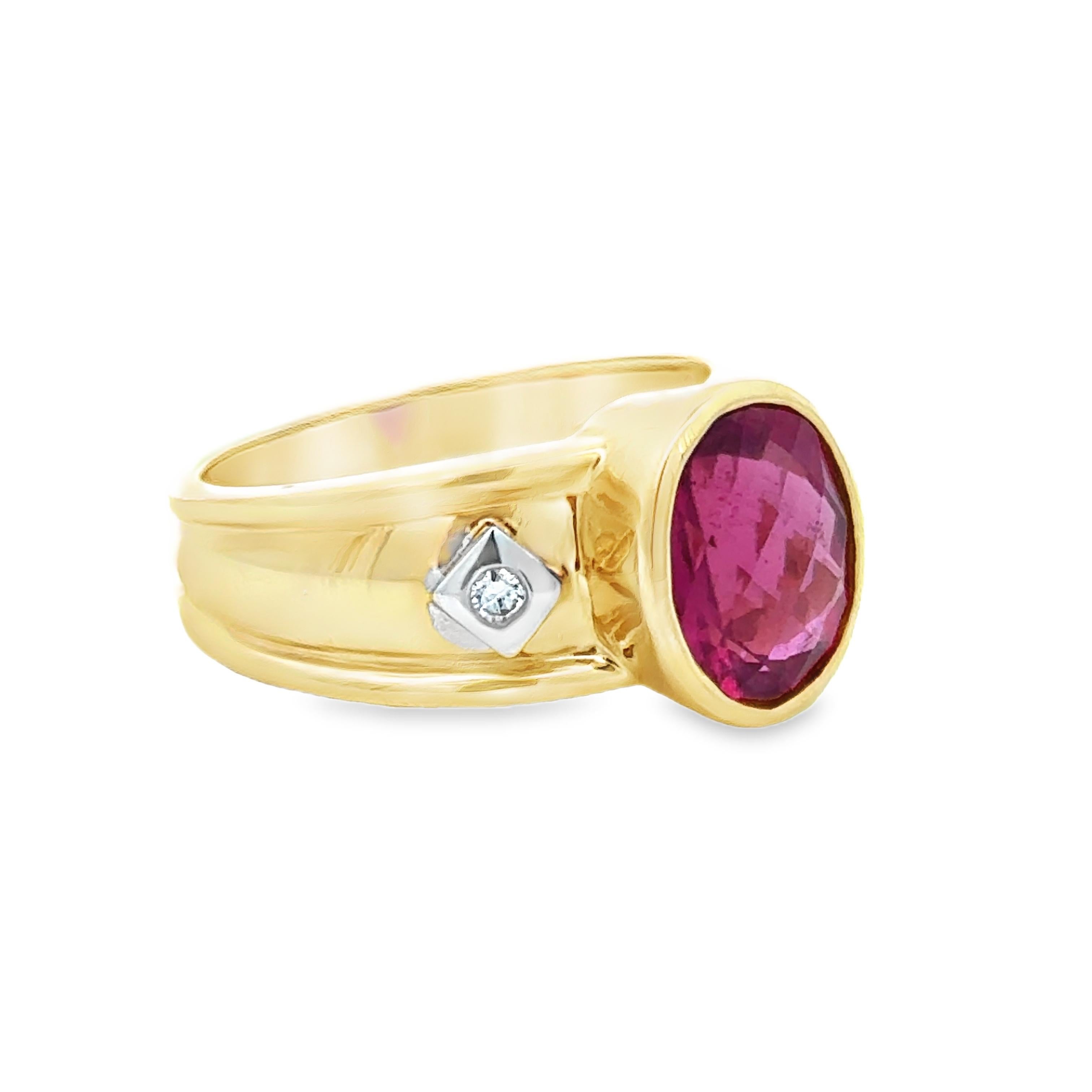 Oval Cut Rubellite and Diamond 14K Ring For Sale