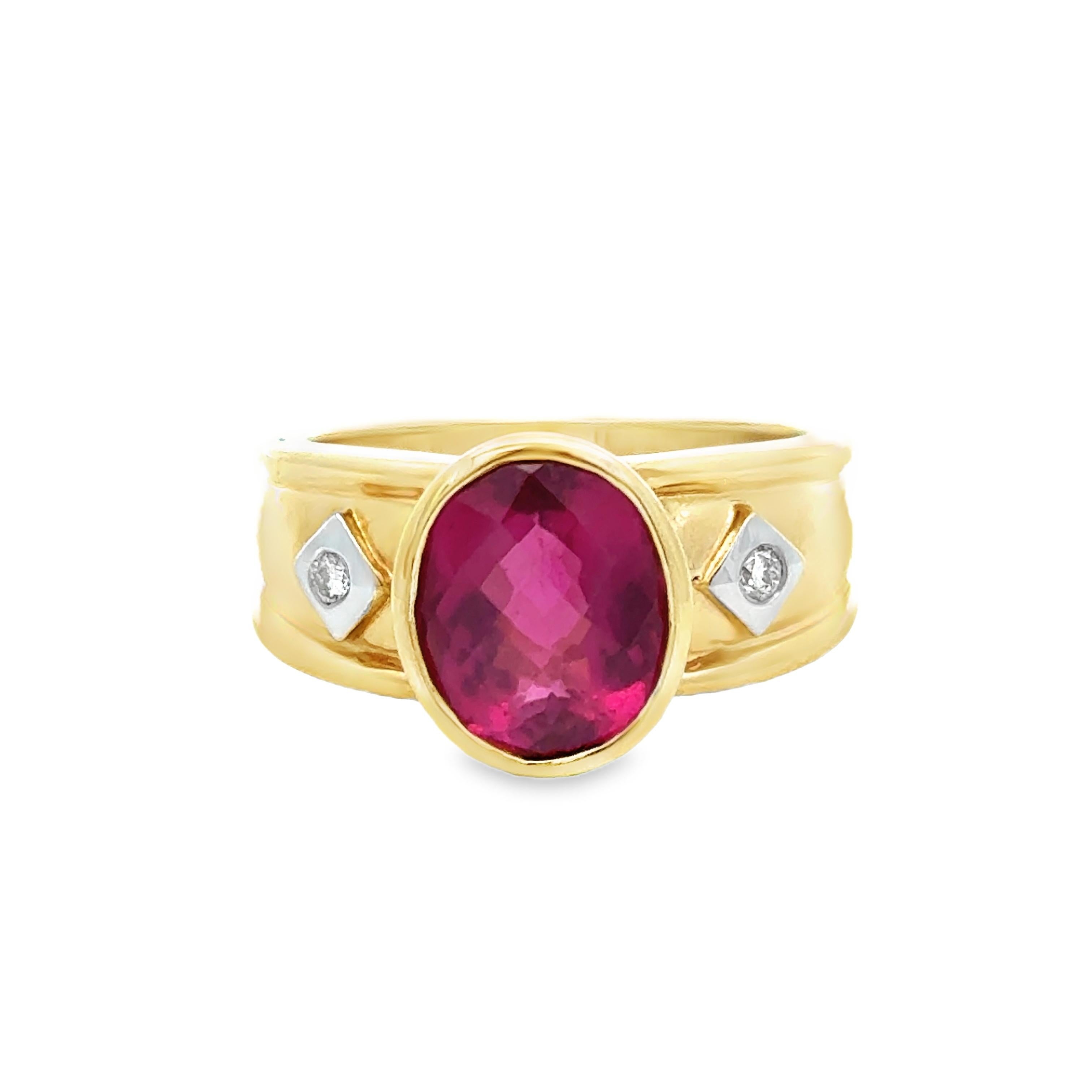 Women's Rubellite and Diamond 14K Ring For Sale