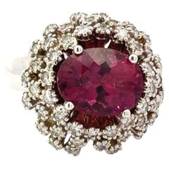 Rubellite and Diamond 14K White Gold Estate Ring
