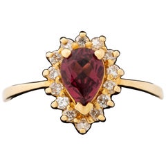Rubellite and Diamond 14K Yellow Gold Cocktail Ring