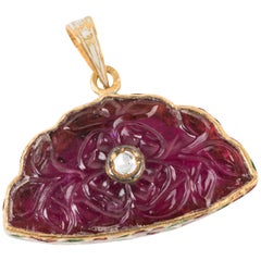 Rubellite and Diamond Flower Carved Pendant