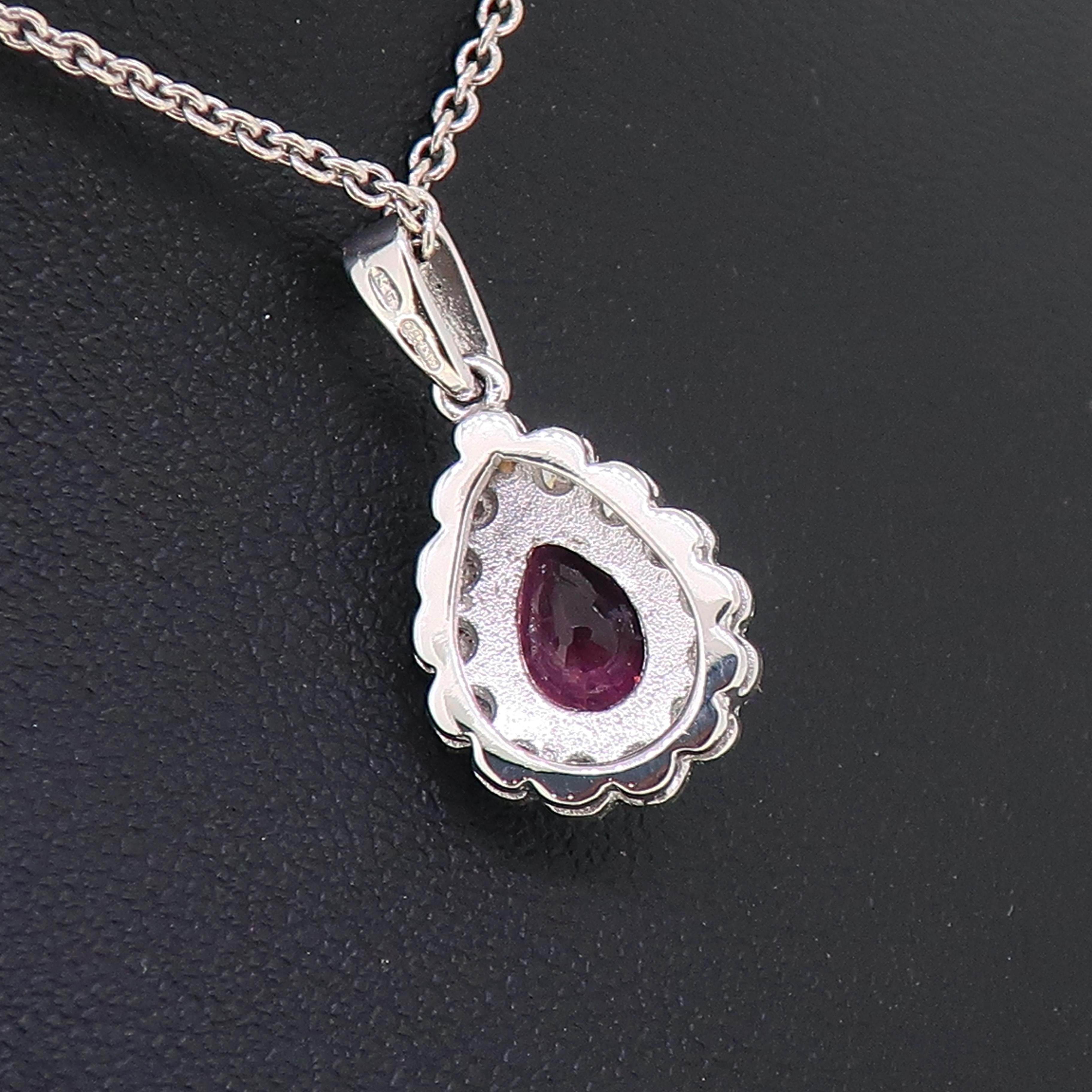 Rubellite and Diamond Pendant 18 Karat White Gold In New Condition For Sale In East Grinstead, GB