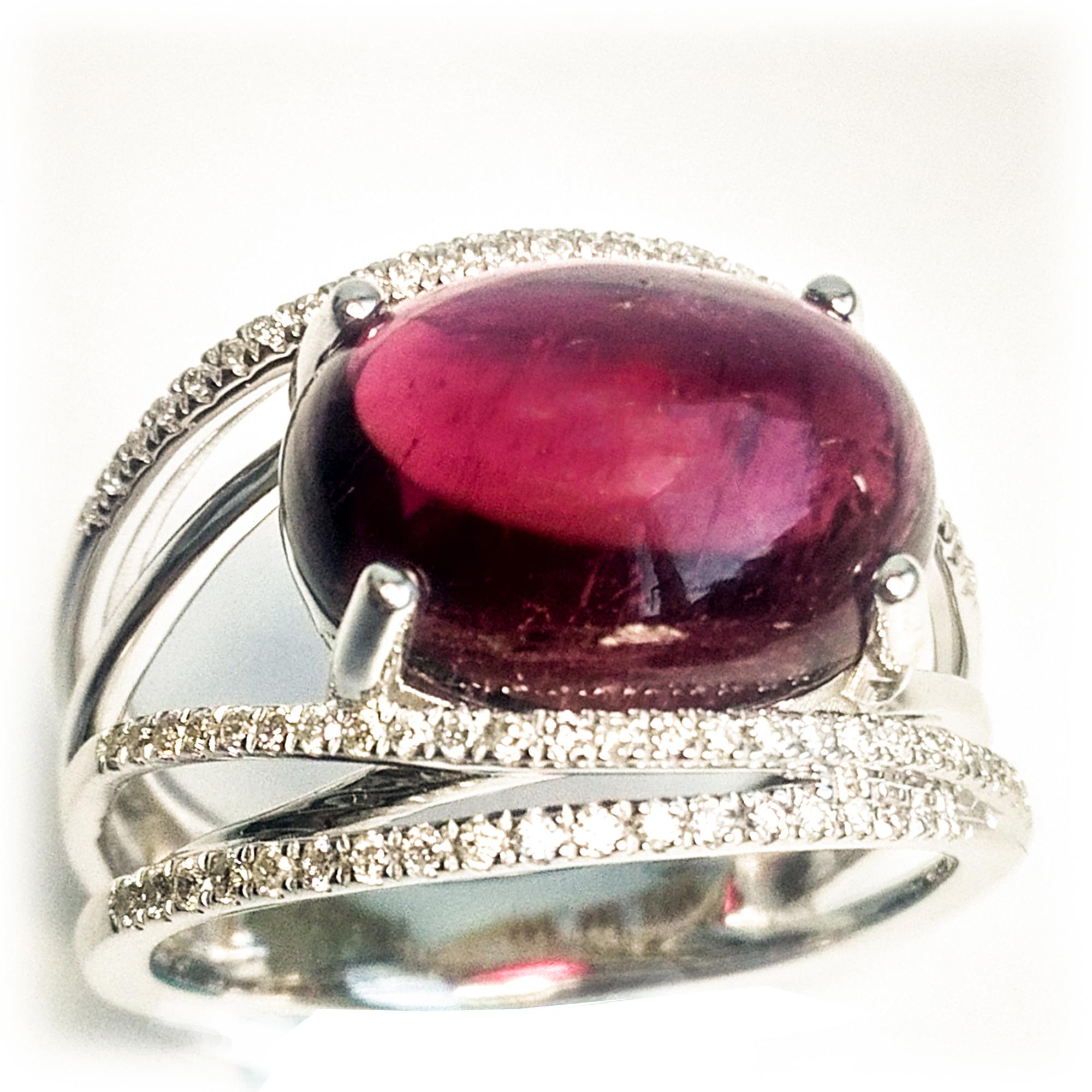 Oval Cut Rubellite 6.43 Carats and Diamond Ring 