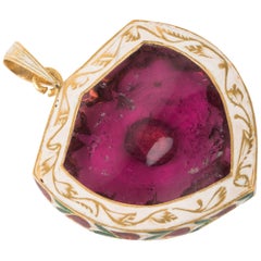 Rubellite and Diamond Shield Pendant