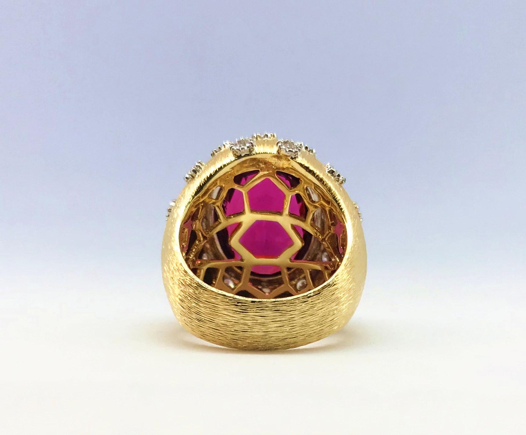 Rubellite and Diamond Yellow and White Gold Ring For Sale 1