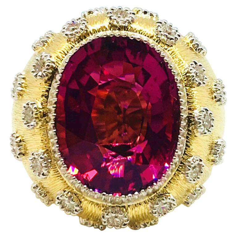 Rubellite and Diamond Yellow and White Gold Ring For Sale