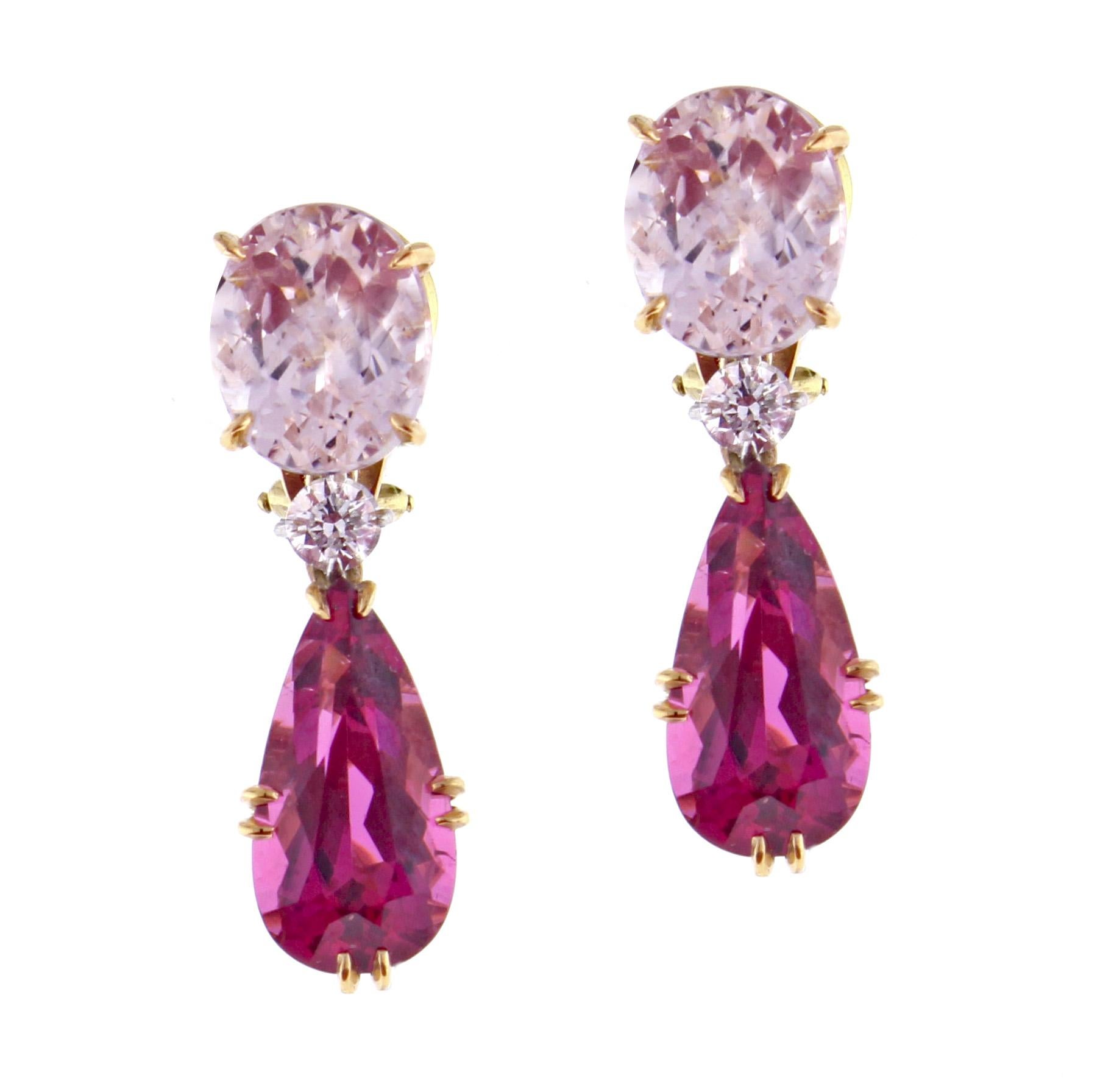 Rubellite And Kunzite Drop Earrings In New Condition In Bethesda, MD