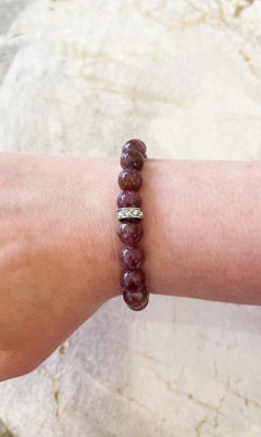 Rubellite and Swarovski Crystal 10mm Round Beaded Stretch Stacking Bracelet