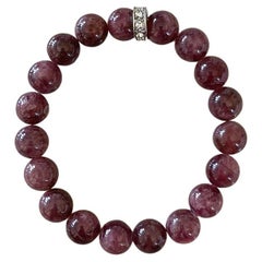 Rubellite and Swarovski Crystal 10mm Round Beaded Stretch Stacking Bracelet