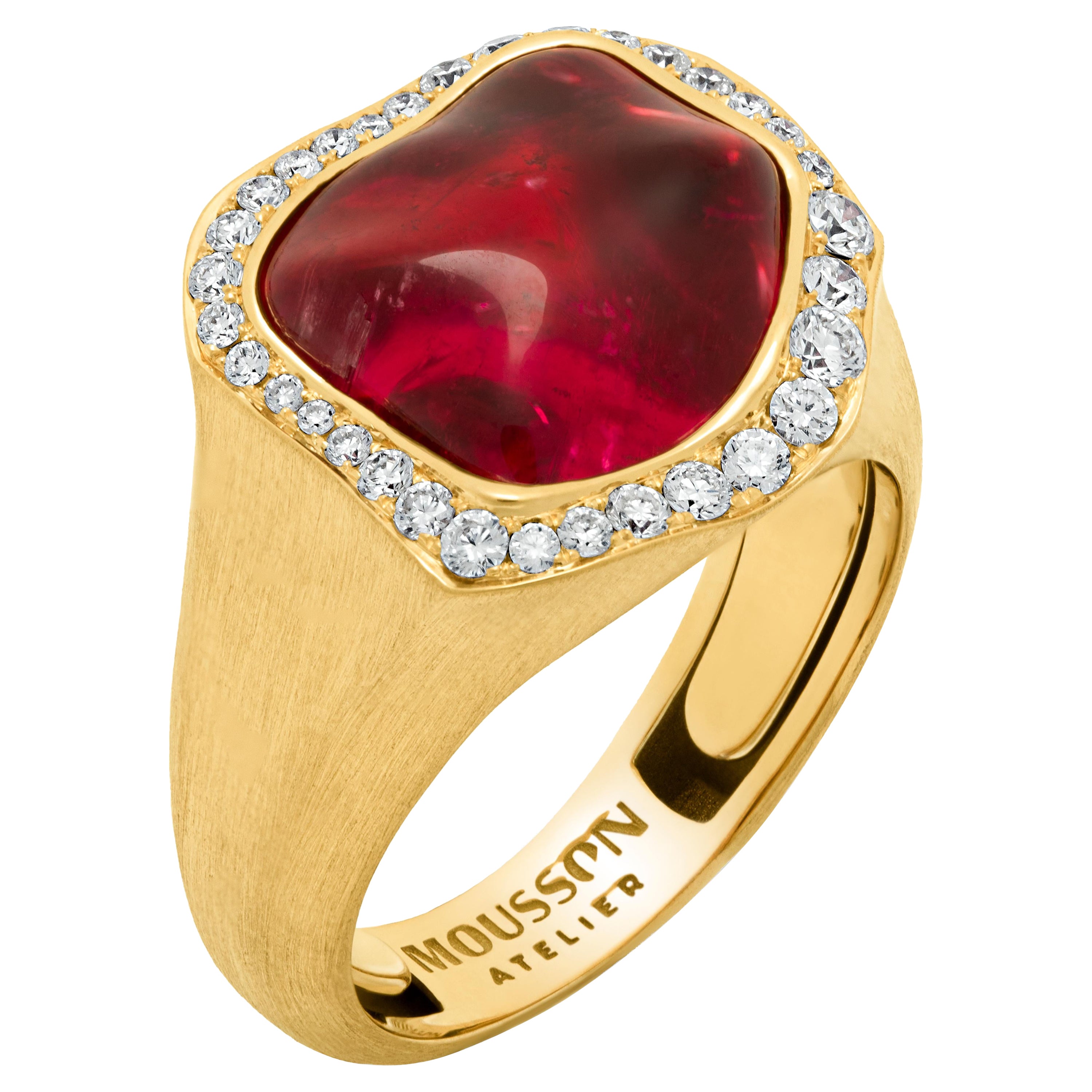 Rubellit Barock 8,11 Karat Diamanten 18 Karat Gelb Mattgold Spektrum Ring