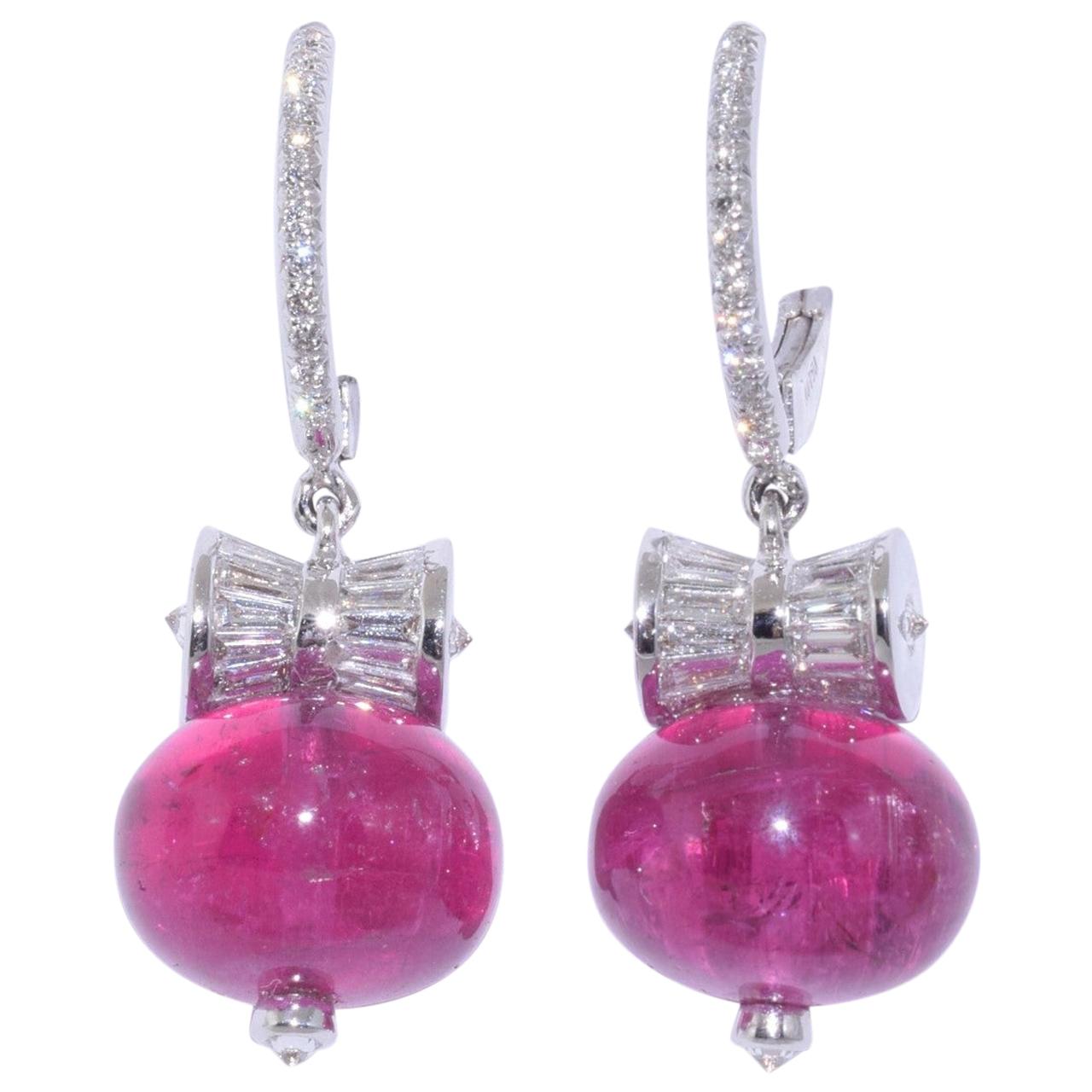 Rubellite Bead and Diamond Drop Earrings