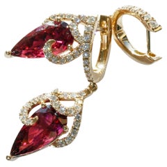 18kt Rose Gold AAA+ Rubellite and Diamond Chandelier Earrings, 6 ct, Mozambique