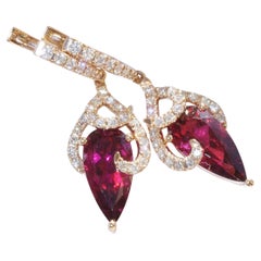 18kt Rose Gold AAA+ Rubellite and Diamond Chandelier Earrings, 6 ct, Mozambique