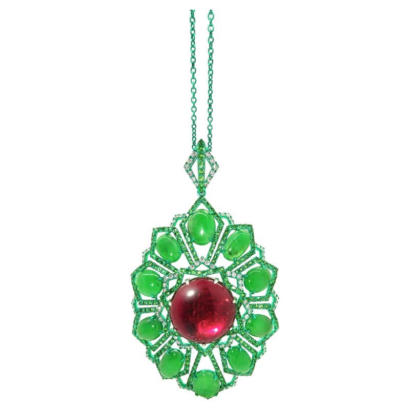 "High end Jadeite Jewelry" 18K Rose Gold Burmese Black Jadeite Pendant