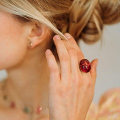 Rubellite Cabochon and Saphire Cocktail Ring