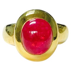 Rubellite Cabochon Engagement Ring in 18K Yellow Gold