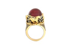 Certified Rubellite Cat's Eye, Brown Diamond with Diamond Horse Ring in 18K Gold