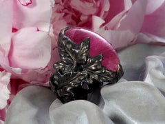 Rubellite Cat's Eye Pink Tourmaline Ivy Black Ring