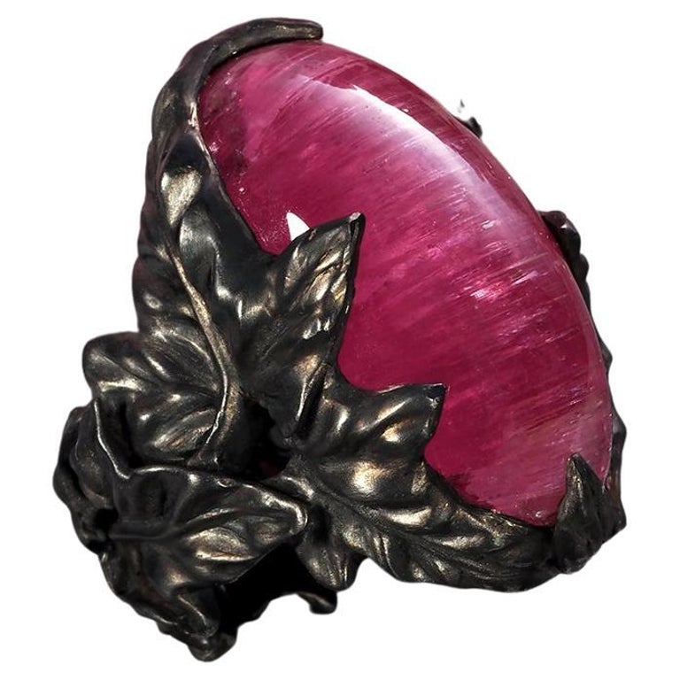 Rubellite Cat's Eye Pink Tourmaline Ivy Black Ring For Sale at 1stDibs