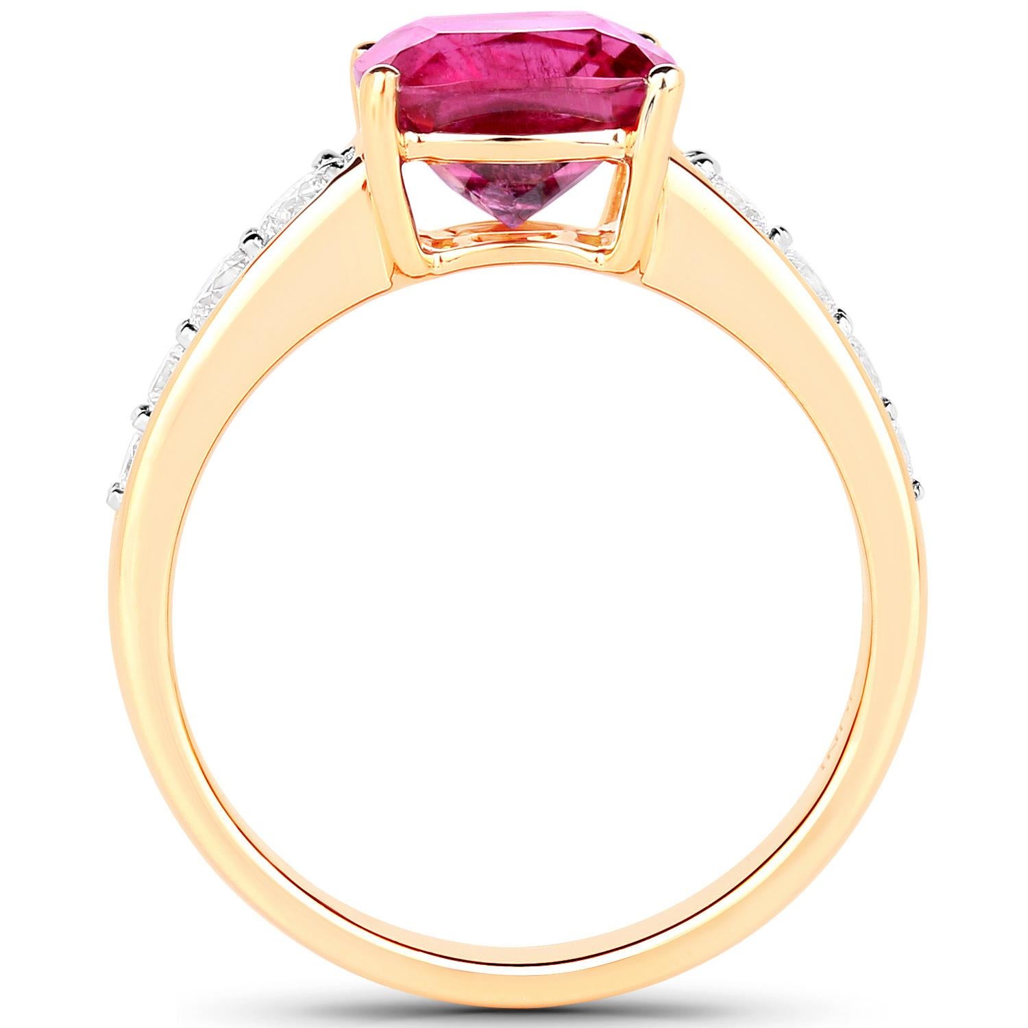 Rubellite Cocktail Ring Diamond Setting 2.7 Carats 14K Yellow Gold In Excellent Condition For Sale In Laguna Niguel, CA