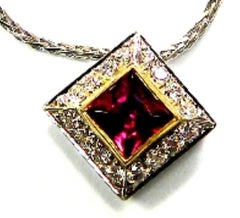 Rubellite Cts 0.7 Diamond Pendant with Chain