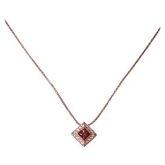 Rubellite Cts 0.7 Diamond Pendant with Chain