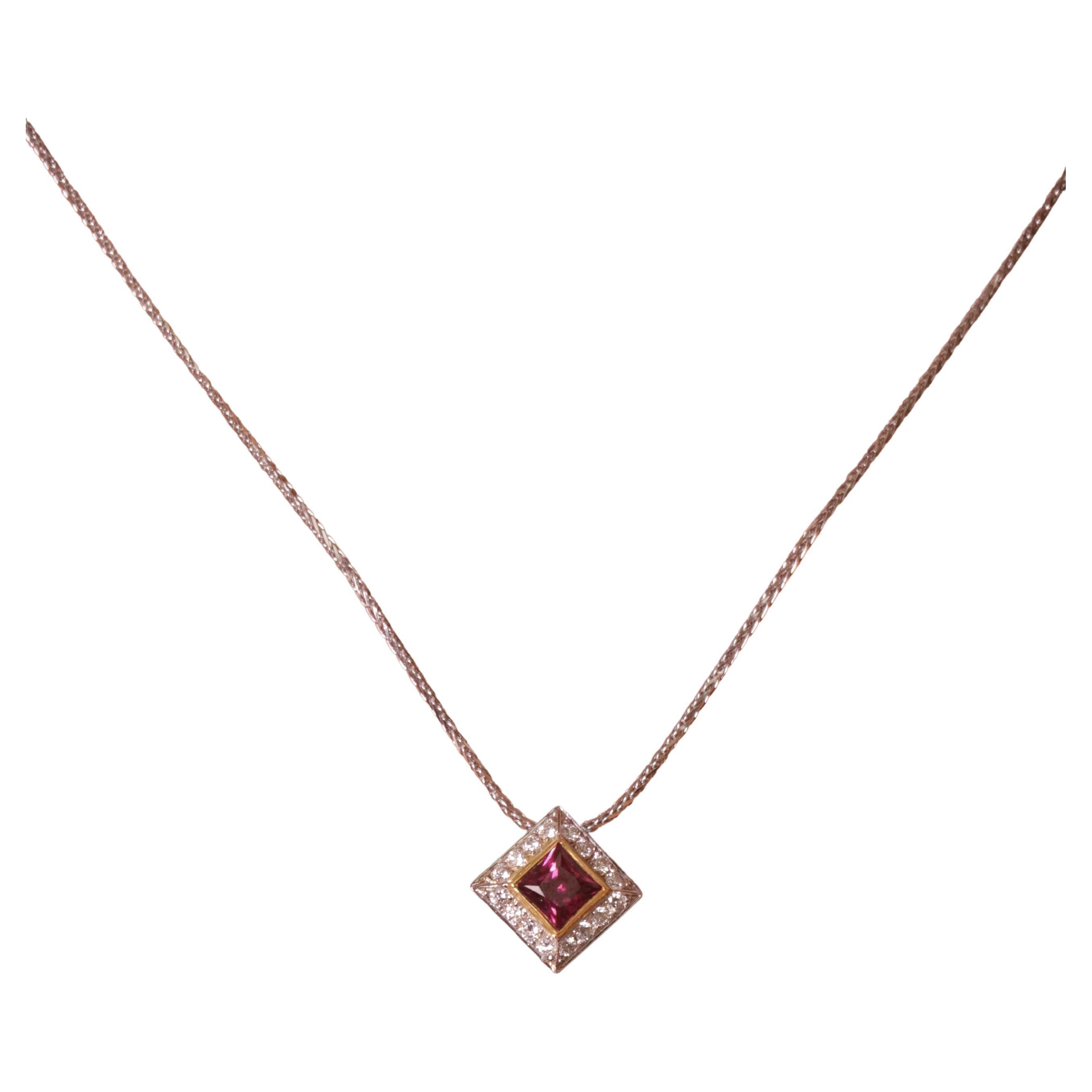 Rubellite Cts 0.7 Diamond Pendant with Chain