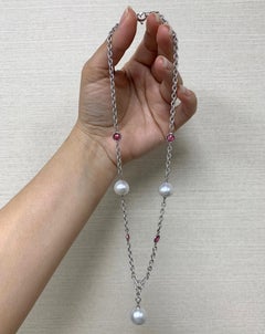 Rubellite Dark Tumble with White South Sea Pearl Drop Necklace
