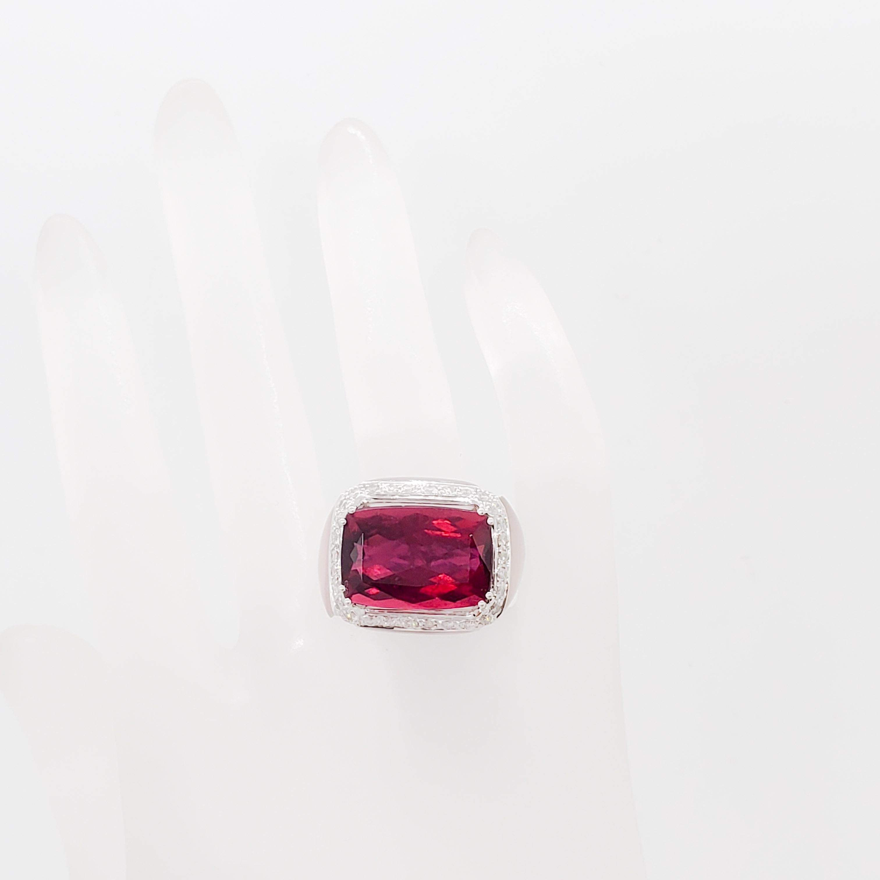 Rubellite, Diamond, and Rose Quartz Cocktail Ring in 18k White Gold In New Condition For Sale In Los Angeles, CA