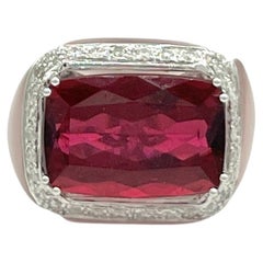 Rubellite, Diamond, and Rose Quartz Cocktail Ring in 18k White Gold