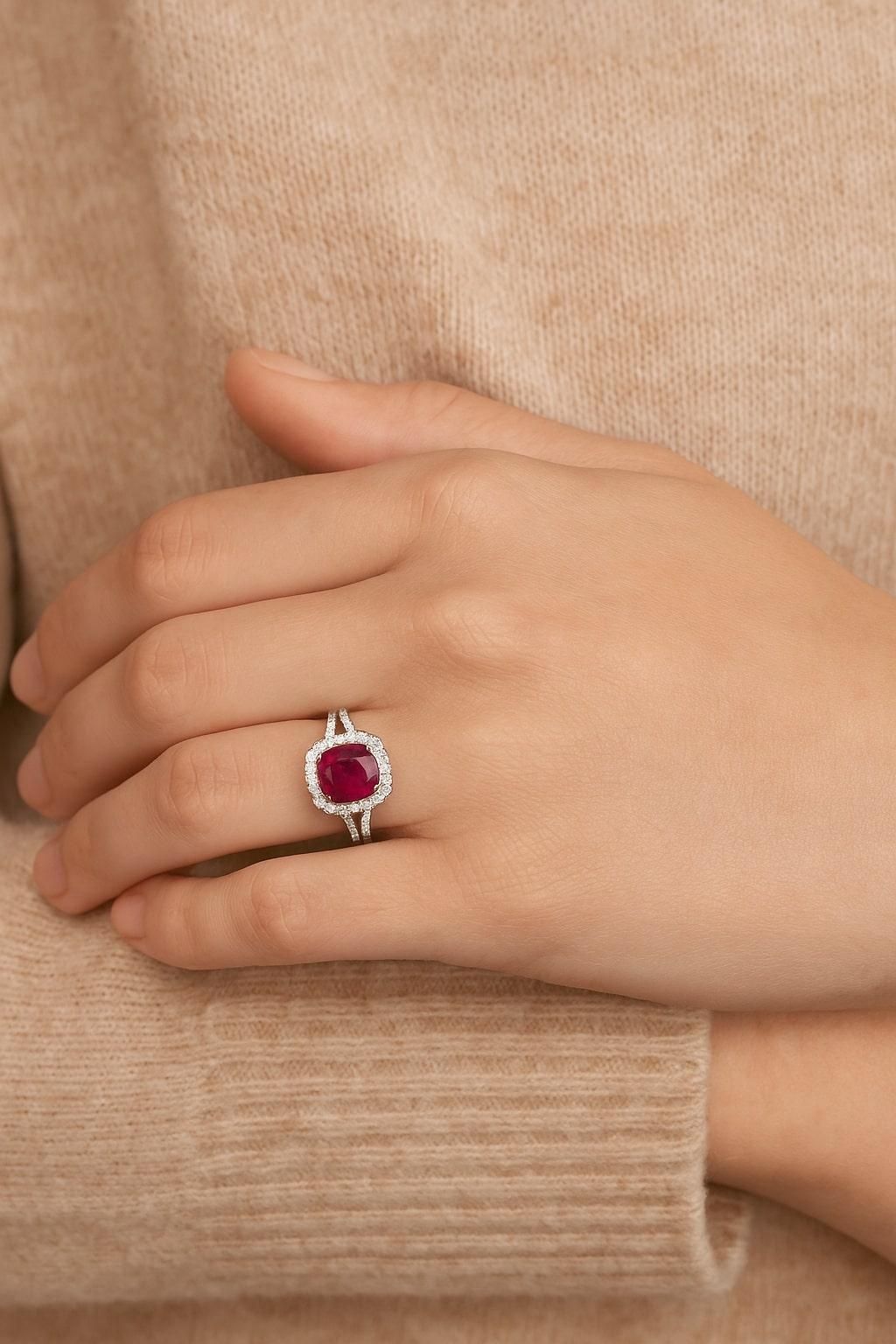 De las mujeres Anillo de cóctel con halo de diamantes rubelita 2,69 quilates en venta